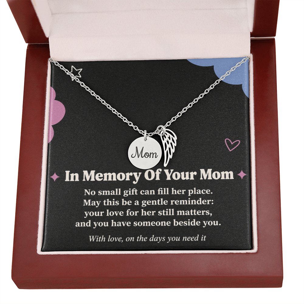 Loss of Mom Sympathy Necklace – Angel Wing & In Memory of Your Mom Card
