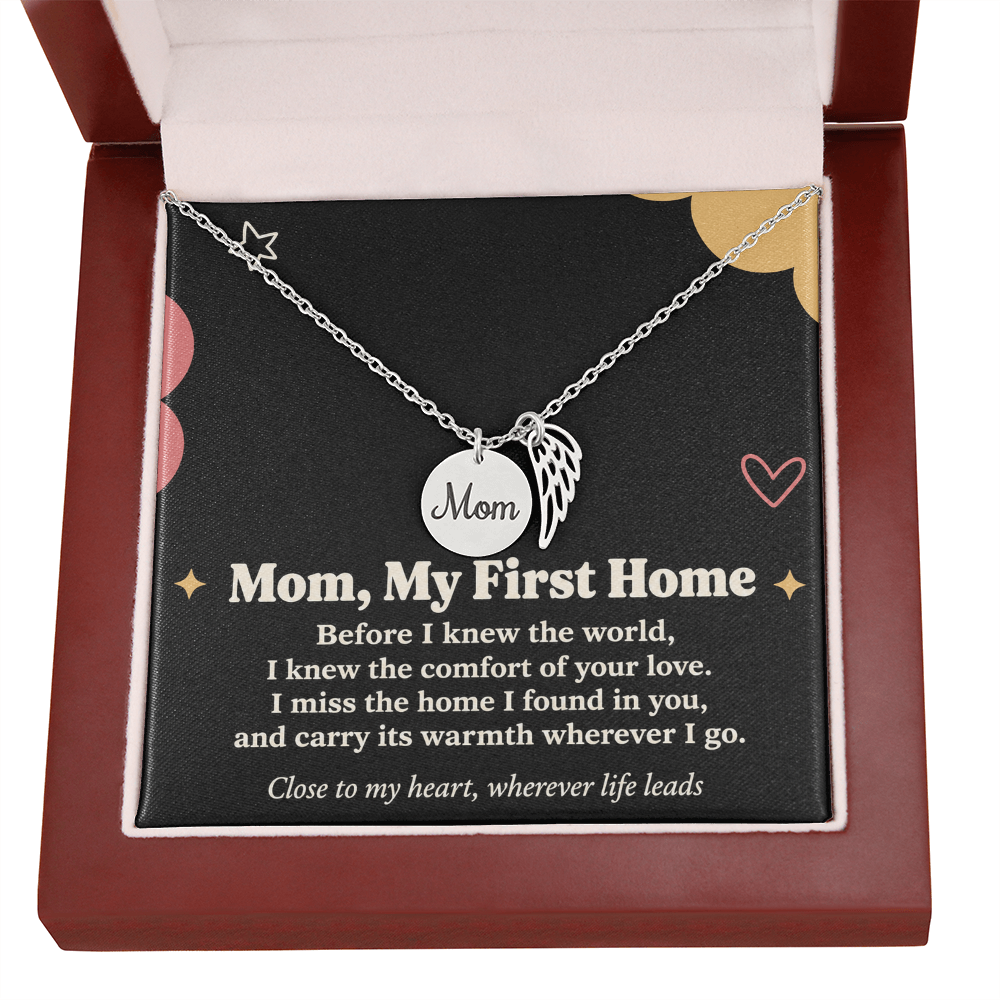 Mom Memorial Necklace – My First Home & Angel Wing Remembrance Card