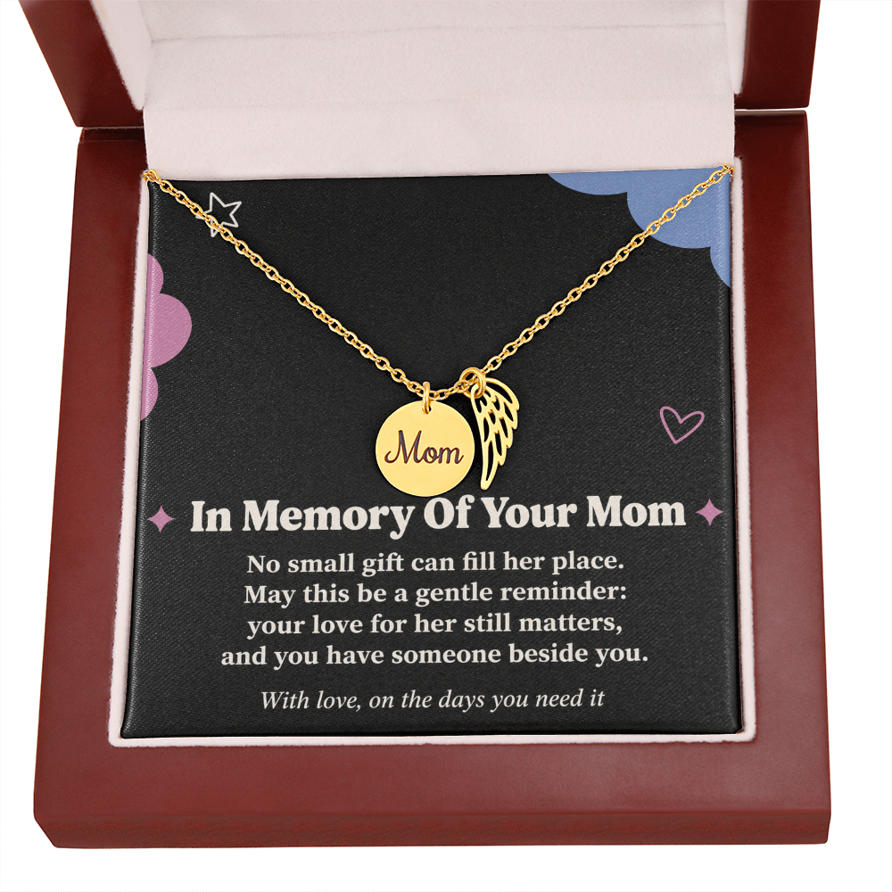 Loss of Mom Sympathy Necklace – Angel Wing & In Memory of Your Mom Card