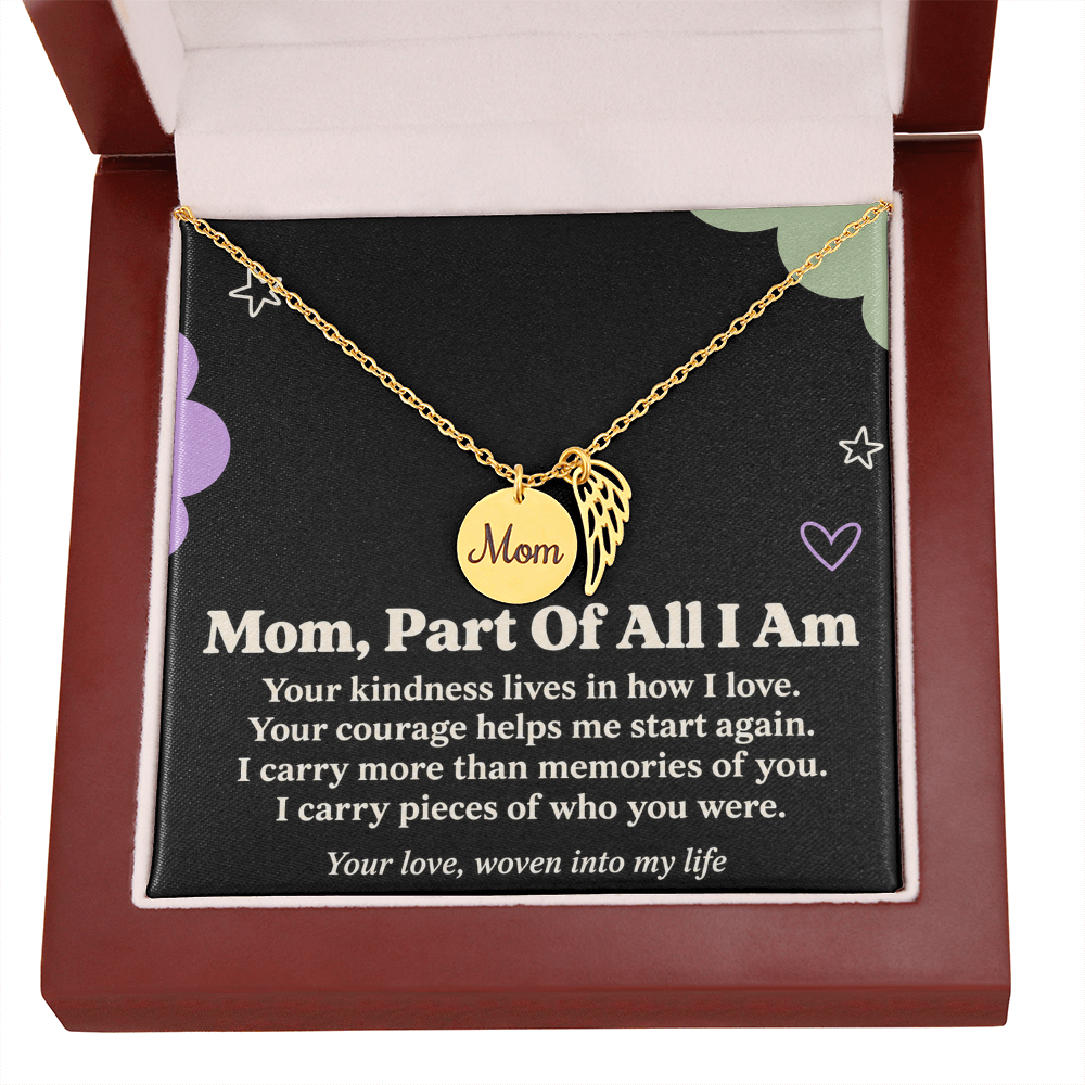 Mom Memorial Necklace – Part of All I Am & Angel Wing Remembrance Card