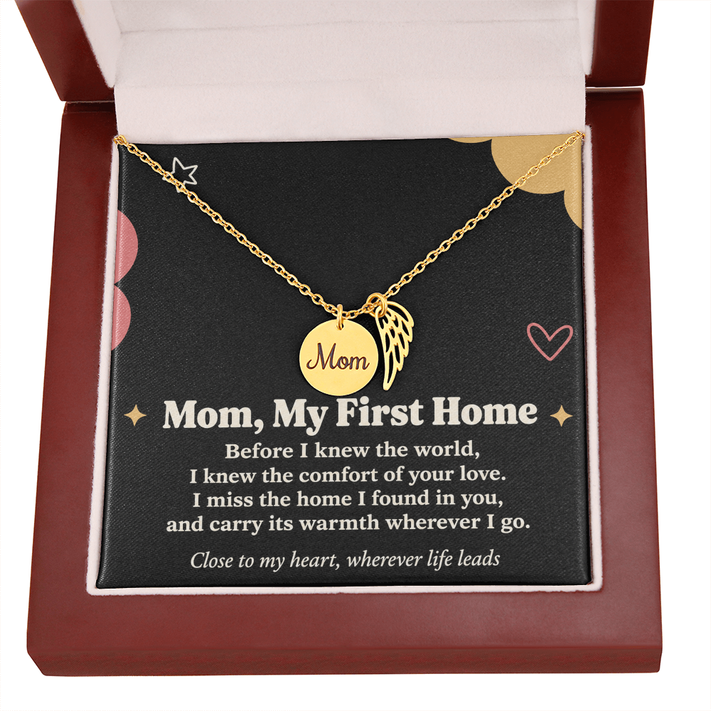 Mom Memorial Necklace – My First Home & Angel Wing Remembrance Card