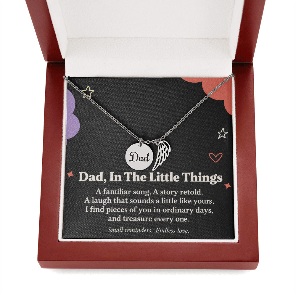 Dad Memorial Necklace – In the Little Things Angel Wing & Message Card