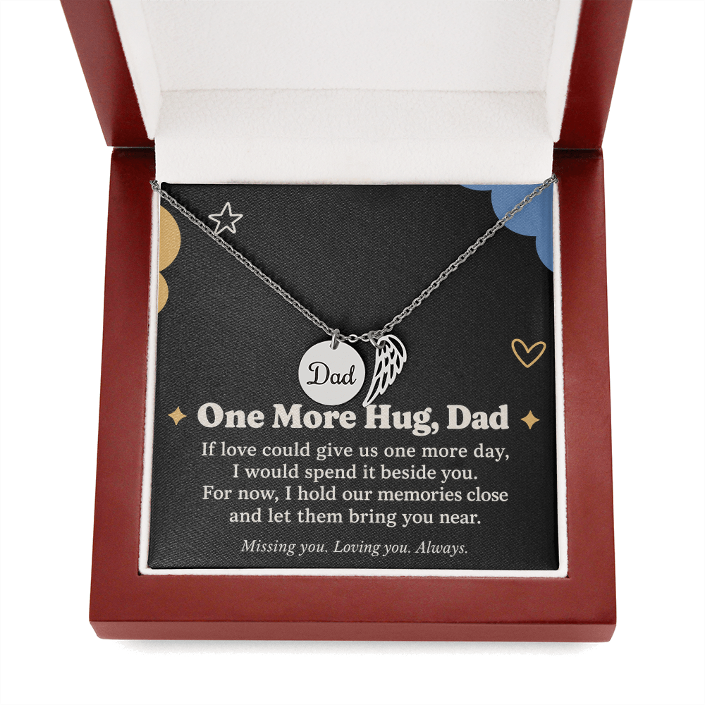 Dad Memorial Necklace – One More Hug Angel Wing & Sympathy Card