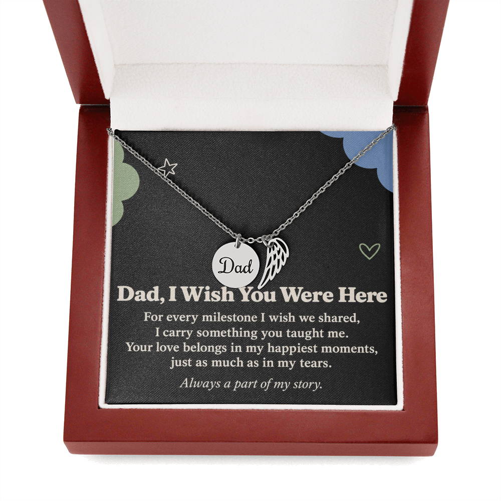 Dad Memorial Necklace – I Wish You Were Here Angel Wing & Message Card