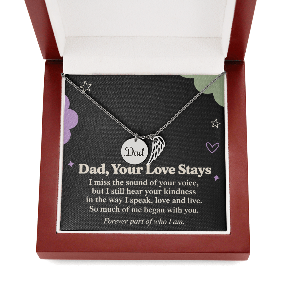 Dad Memorial Necklace – Your Love Stays Angel Wing & Remembrance Card