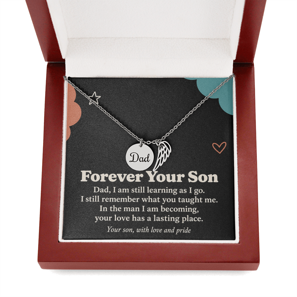Dad Memorial Necklace for Son – Forever Your Son & Angel Wing