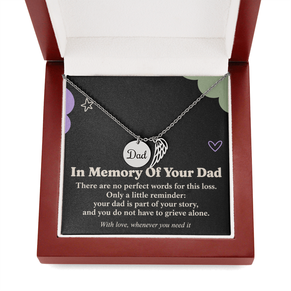 Loss of Dad Sympathy Necklace – Angel Wing & In Memory of Your Dad Card