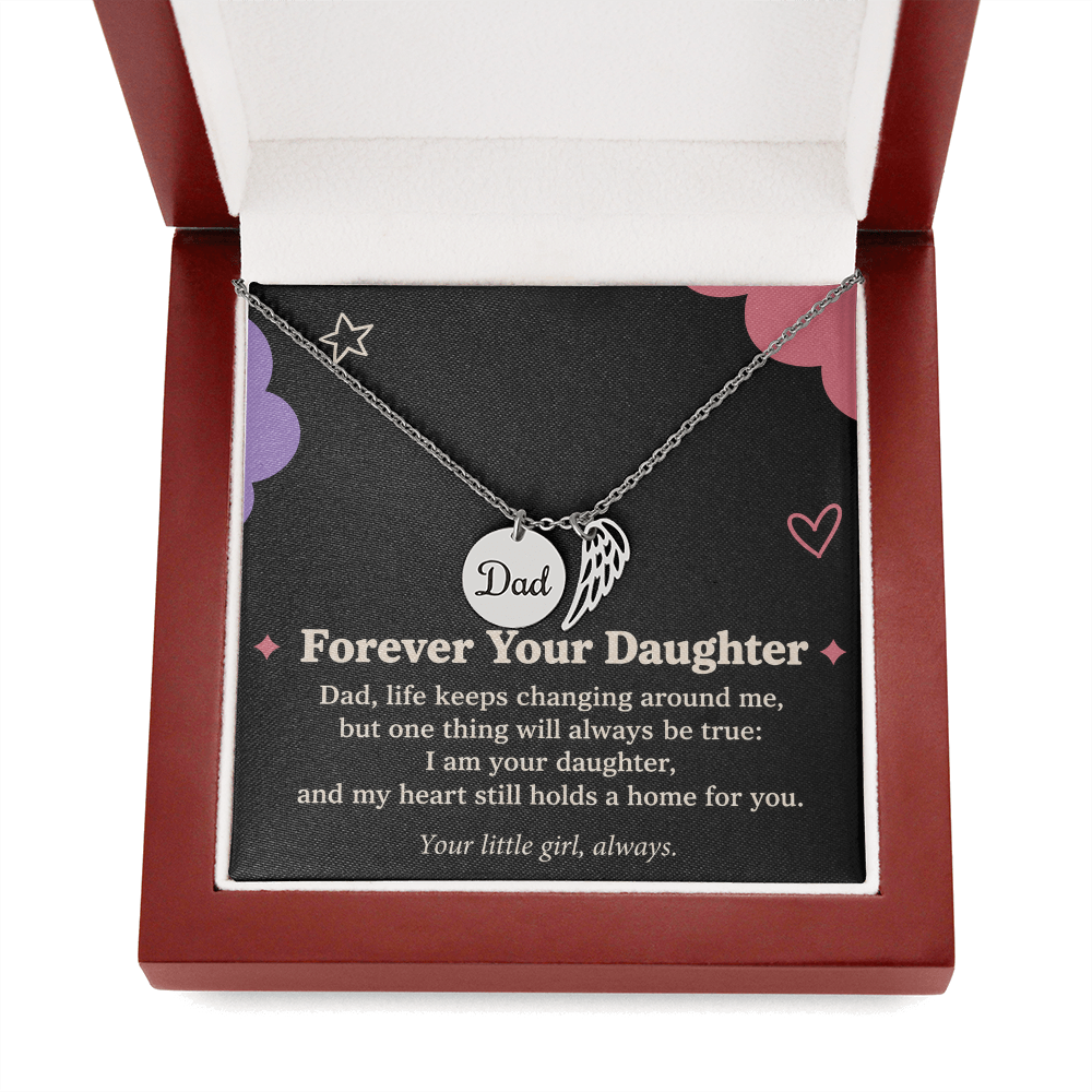 Dad Memorial Necklace for Daughter – Forever Your Daughter & Angel Wing