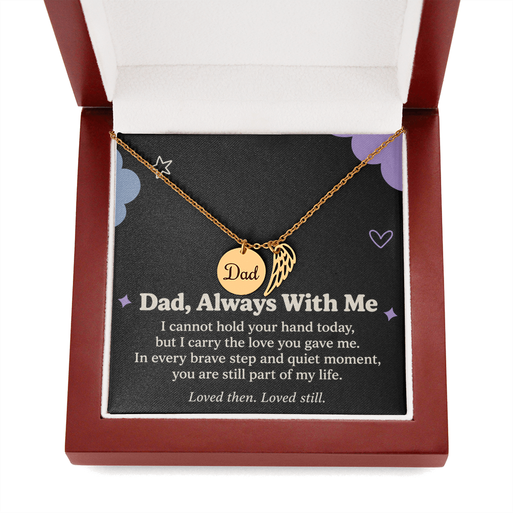 Dad Memorial Necklace – Always With Me Angel Wing & Remembrance Card