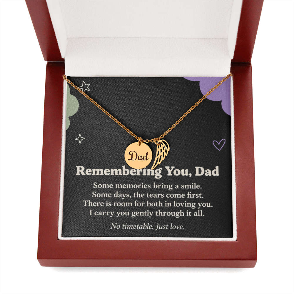 Dad Memorial Necklace – Remembering You Angel Wing & Sympathy Card