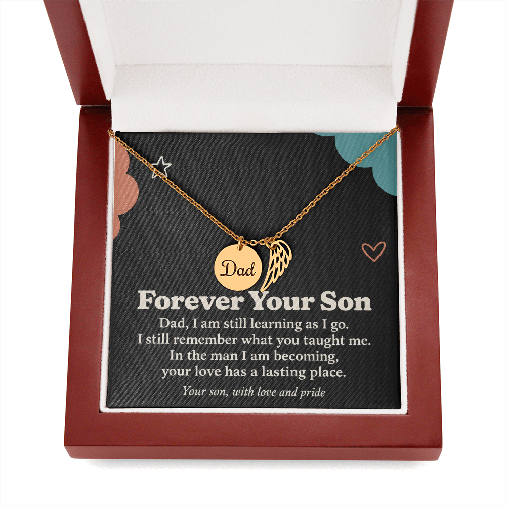Dad Memorial Necklace for Son – Forever Your Son & Angel Wing