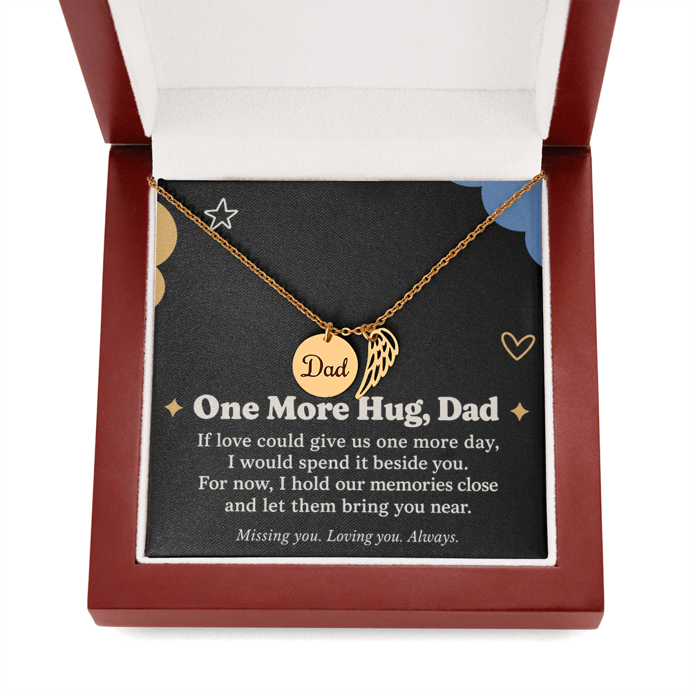 Dad Memorial Necklace – One More Hug Angel Wing & Sympathy Card