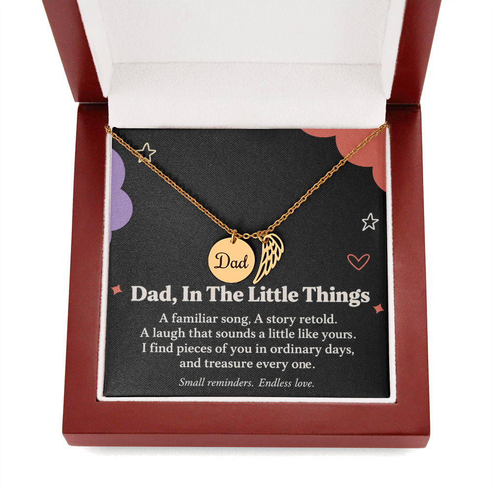 Dad Memorial Necklace – In the Little Things Angel Wing & Message Card