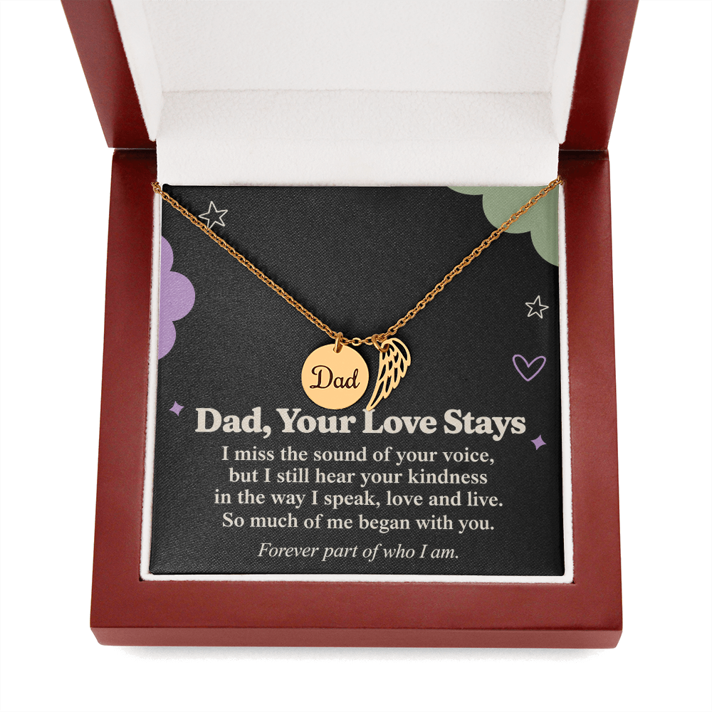 Dad Memorial Necklace – Your Love Stays Angel Wing & Remembrance Card