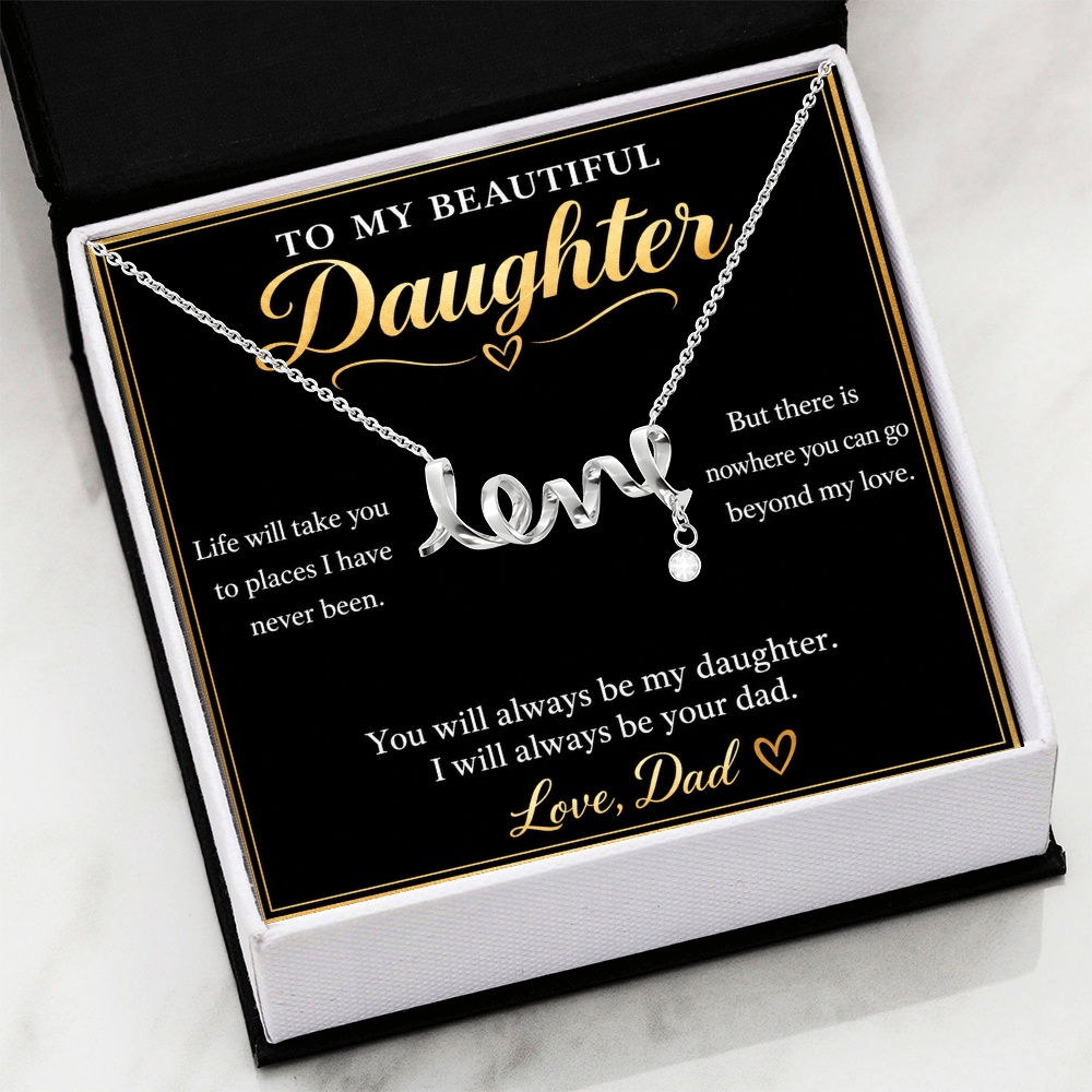 To My Daughter Love Necklace from Dad – Gift Box & Heartfelt Message Card