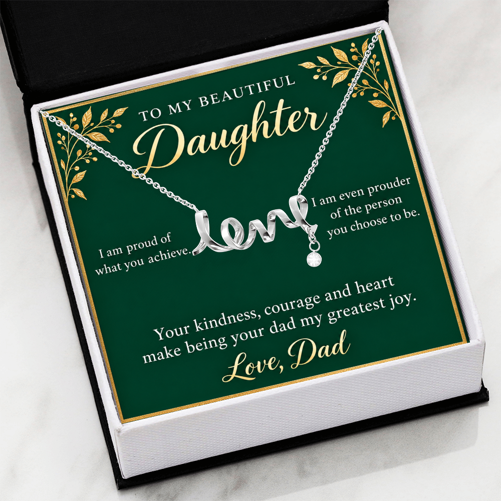 Daughter Love Necklace from Dad – Proud of Who You Are & Message Card