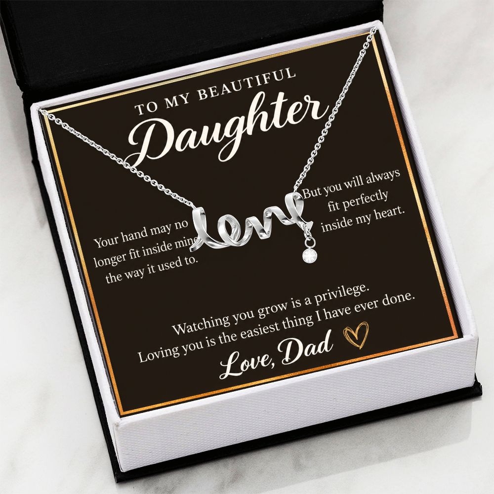 Daughter Love Necklace from Dad – Forever in My Heart & Message Card