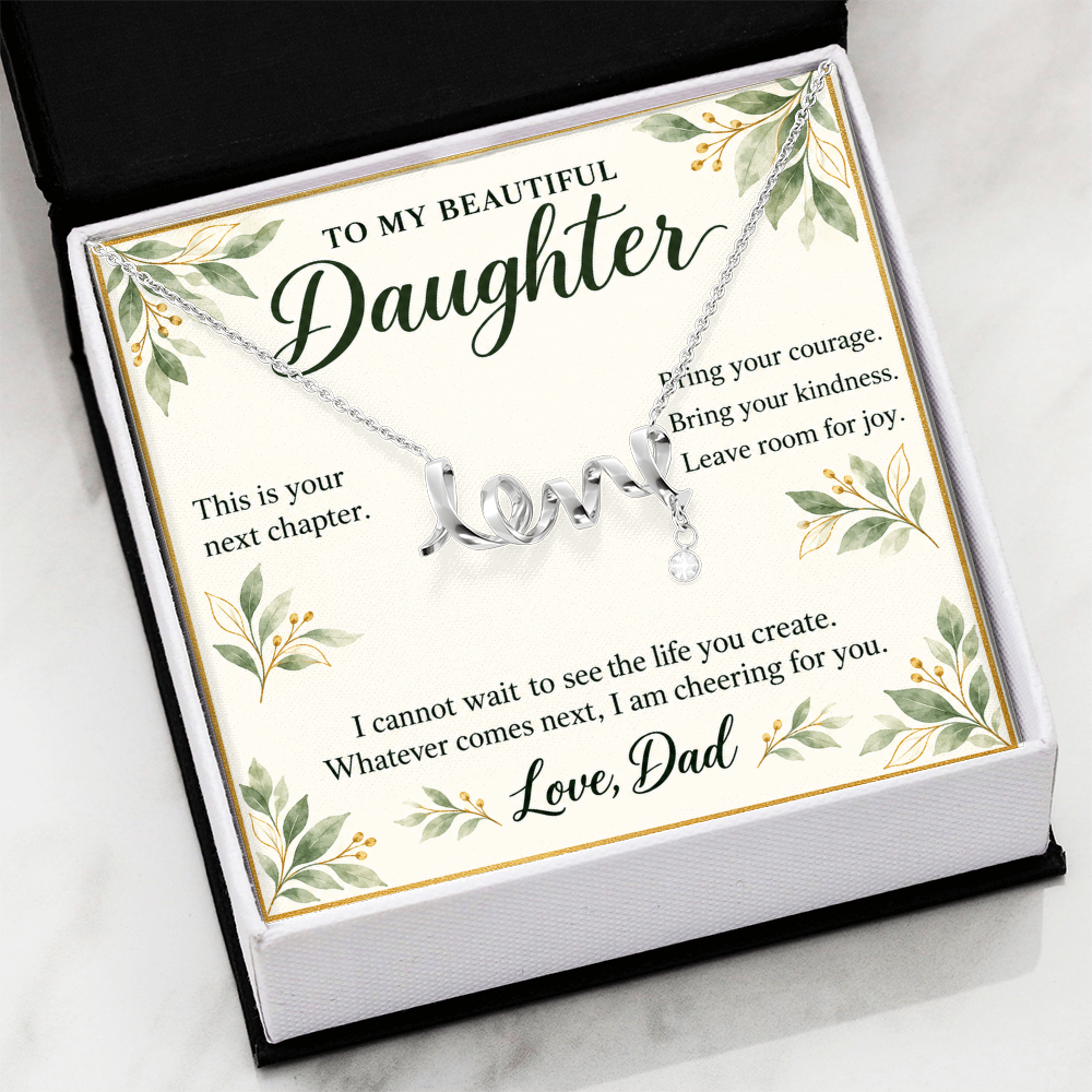 Daughter Graduation Necklace from Dad – Your Next Chapter & Message Card