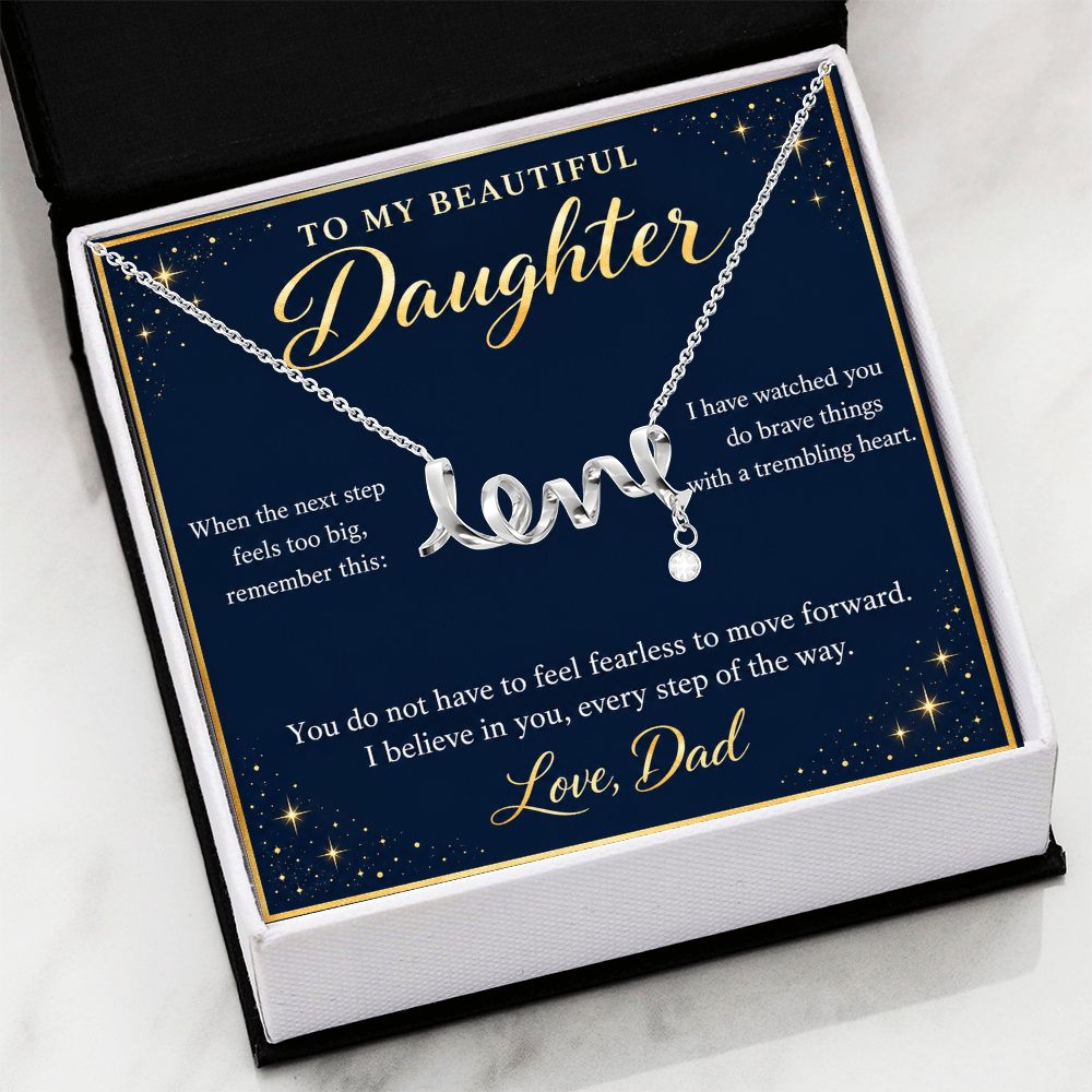 Daughter Love Necklace from Dad – I Believe in You & Message Card