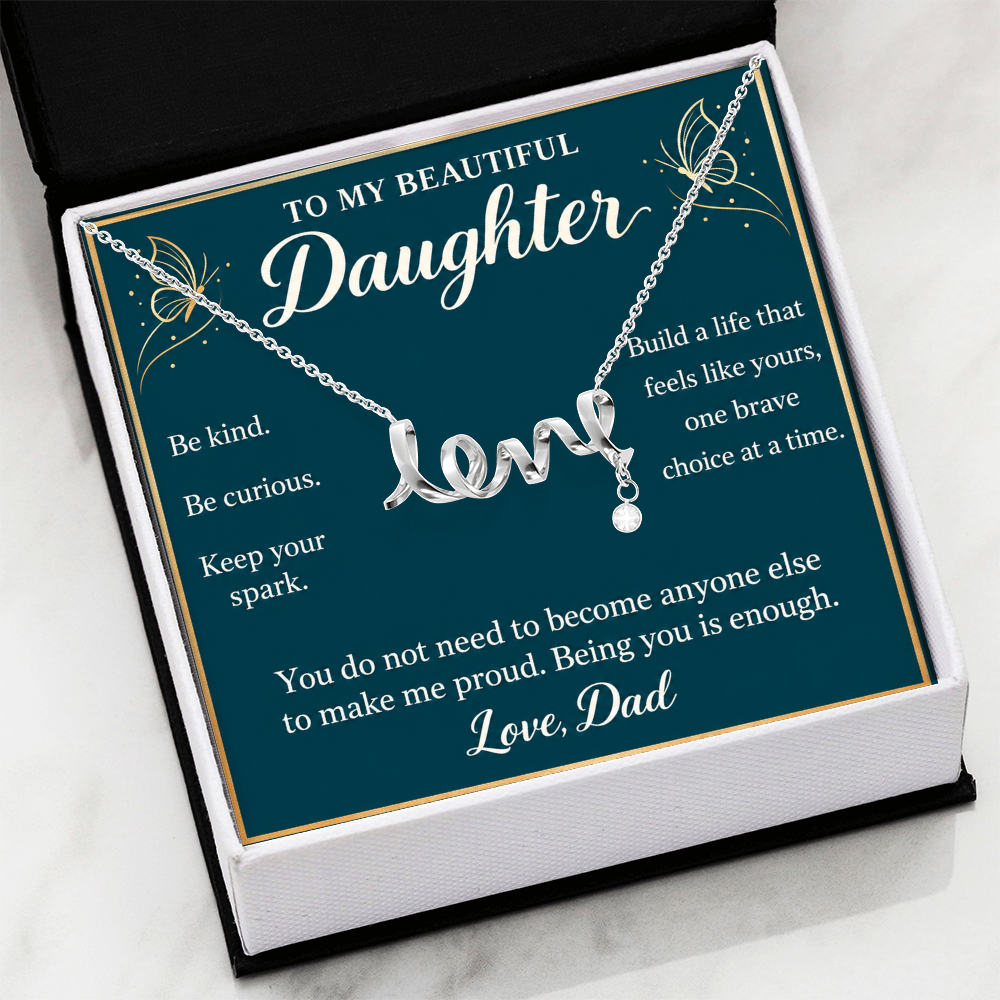 Daughter Love Necklace from Dad – Keep Your Spark & Message Card