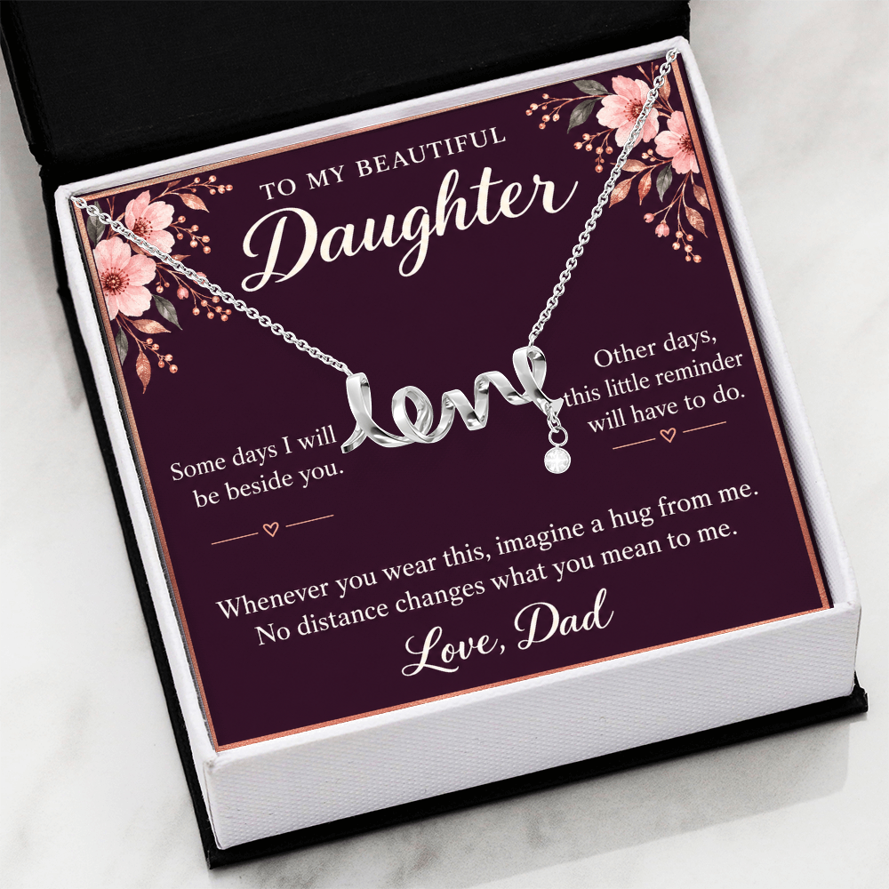 Daughter Love Necklace from Dad – A Hug When We're Apart & Message Card