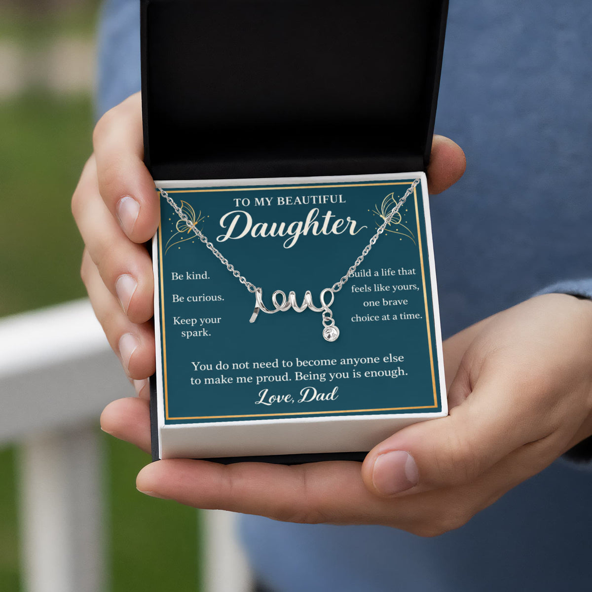 Daughter Love Necklace from Dad – Keep Your Spark & Message Card