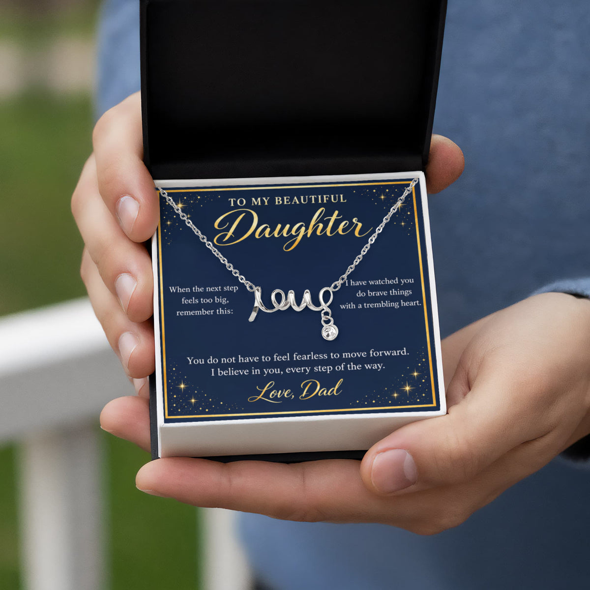 Daughter Love Necklace from Dad – I Believe in You & Message Card