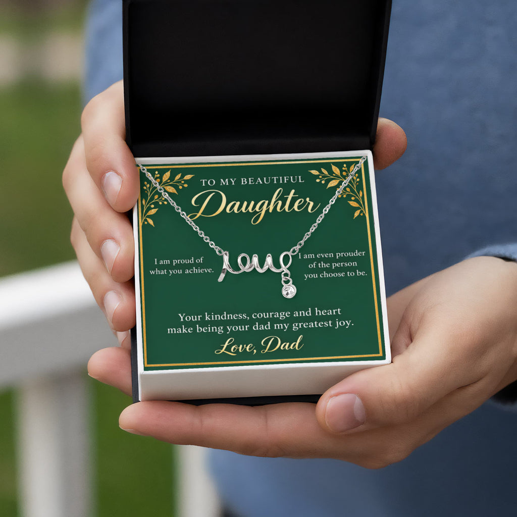 Daughter Love Necklace from Dad – Proud of Who You Are & Message Card