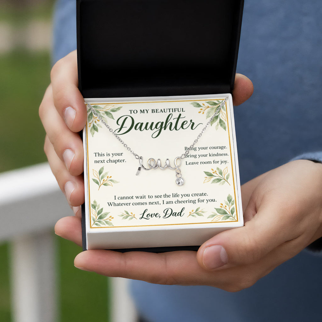 Daughter Graduation Necklace from Dad – Your Next Chapter & Message Card
