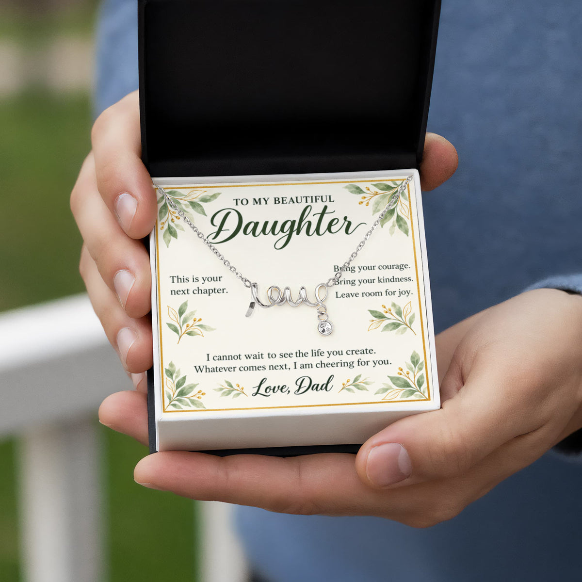Daughter Graduation Necklace from Dad – Your Next Chapter & Message Card