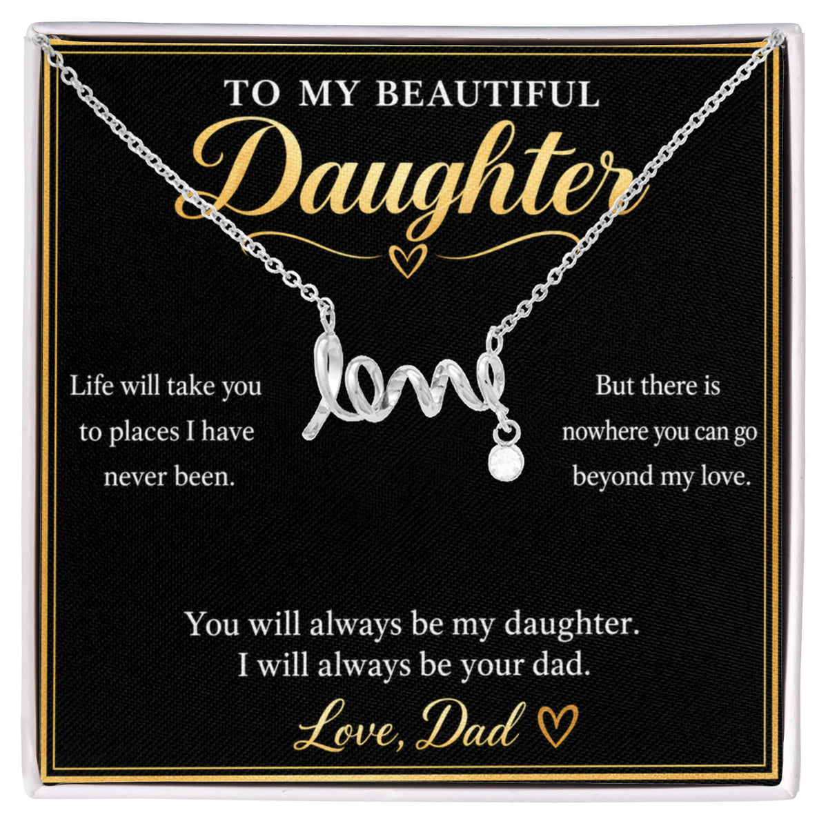 To My Daughter Love Necklace from Dad – Gift Box & Heartfelt Message Card