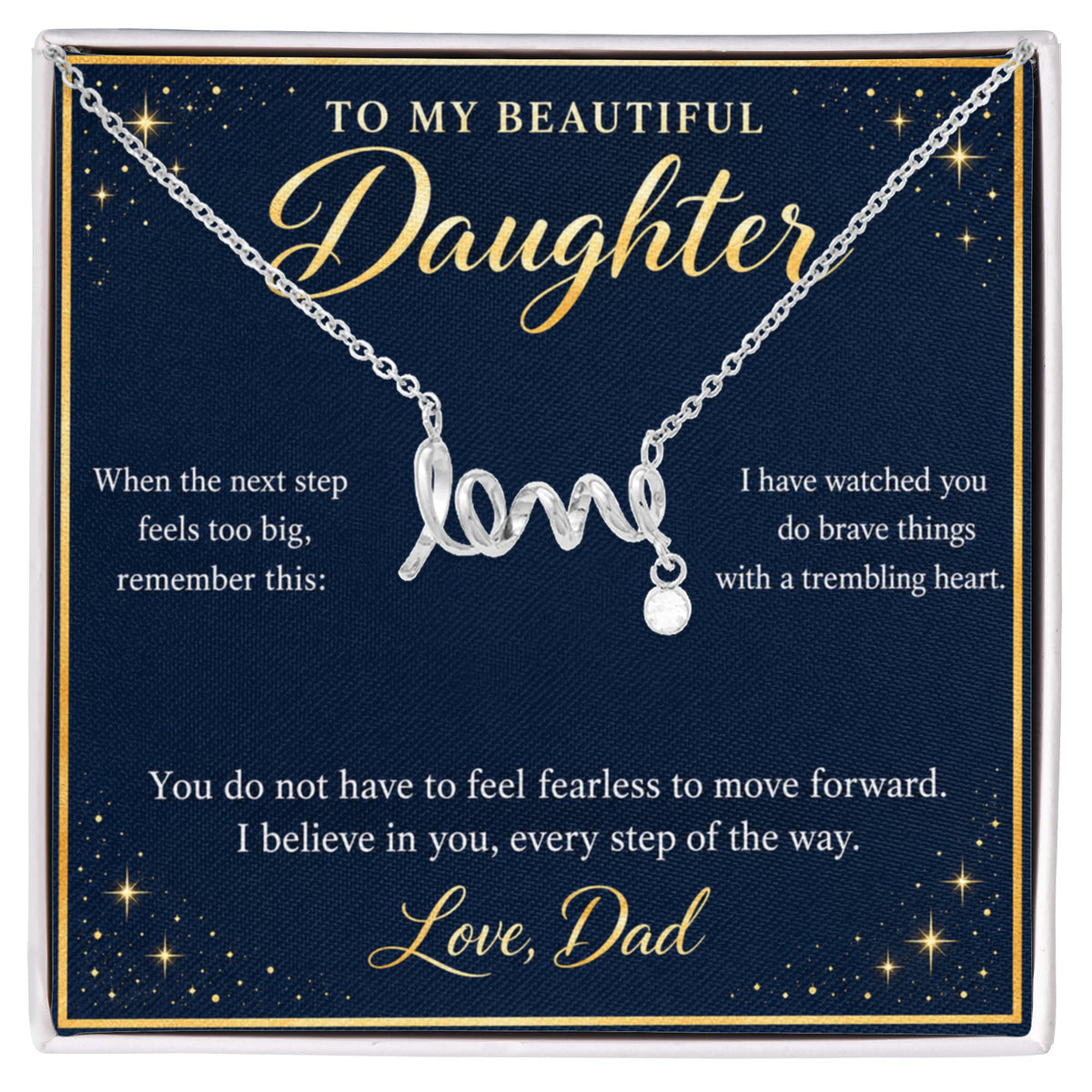 Daughter Love Necklace from Dad – I Believe in You & Message Card