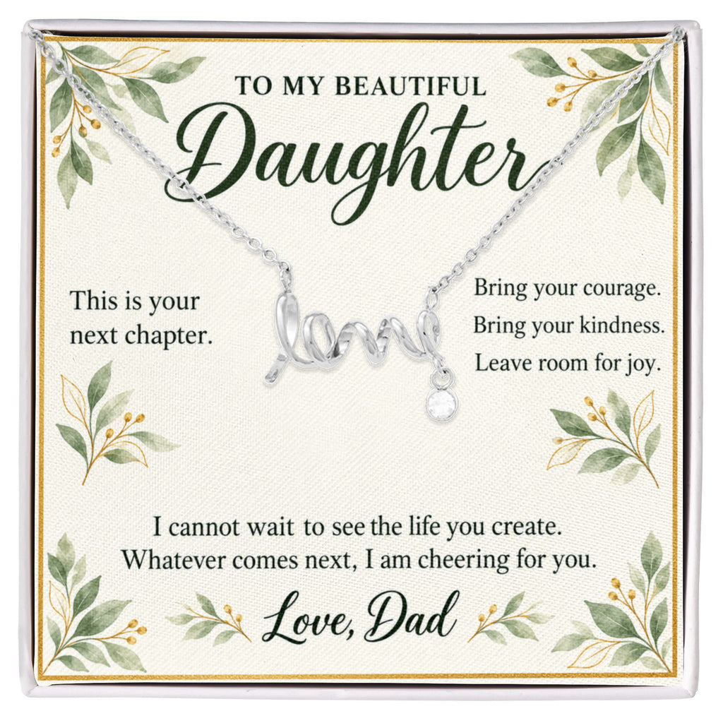 Daughter Graduation Necklace from Dad – Your Next Chapter & Message Card
