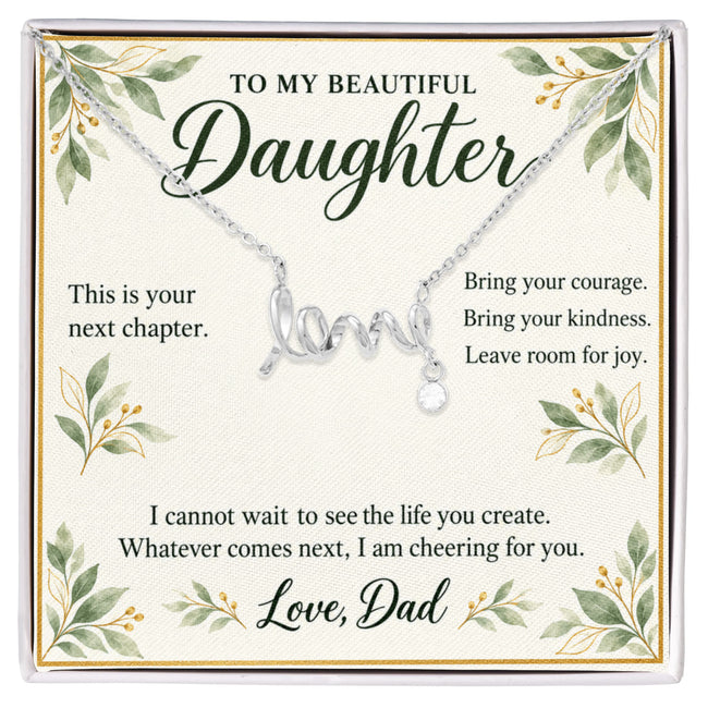 Daughter Graduation Necklace from Dad – Your Next Chapter & Message Card