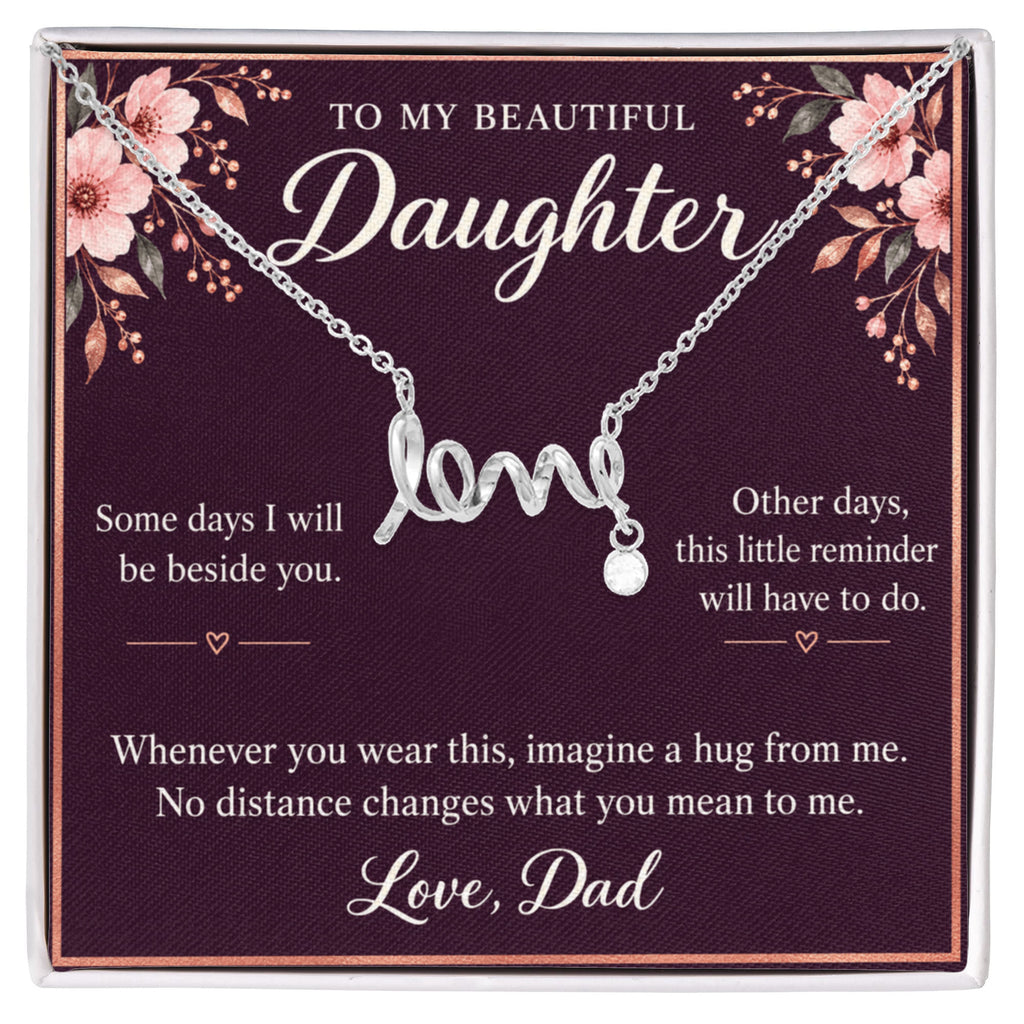 Daughter Love Necklace from Dad – A Hug When We're Apart & Message Card