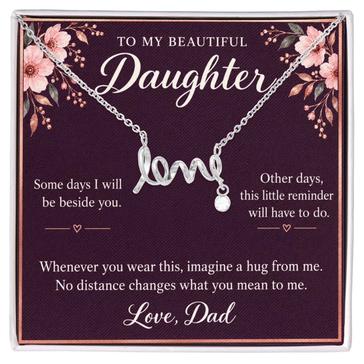 Daughter Love Necklace from Dad – A Hug When We're Apart & Message Card
