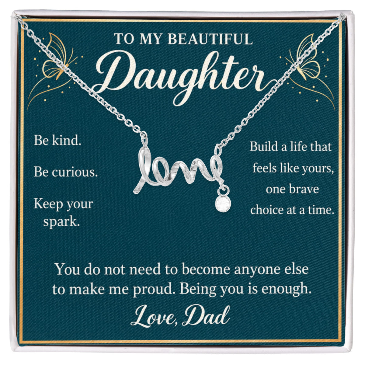 Daughter Love Necklace from Dad – Keep Your Spark & Message Card