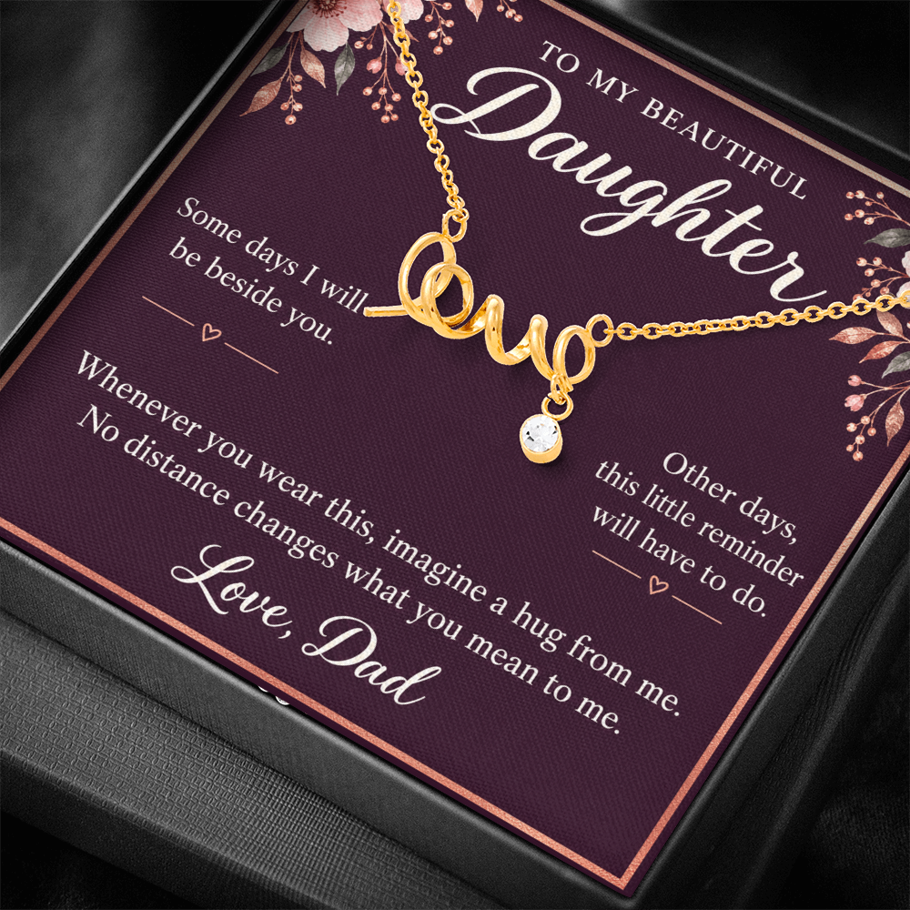 Daughter Love Necklace from Dad – A Hug When We're Apart & Message Card