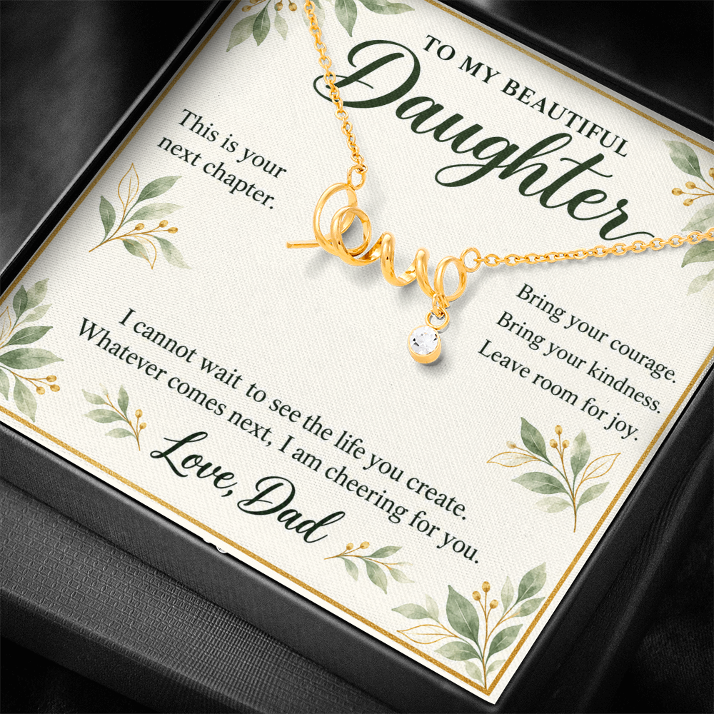 Daughter Graduation Necklace from Dad – Your Next Chapter & Message Card