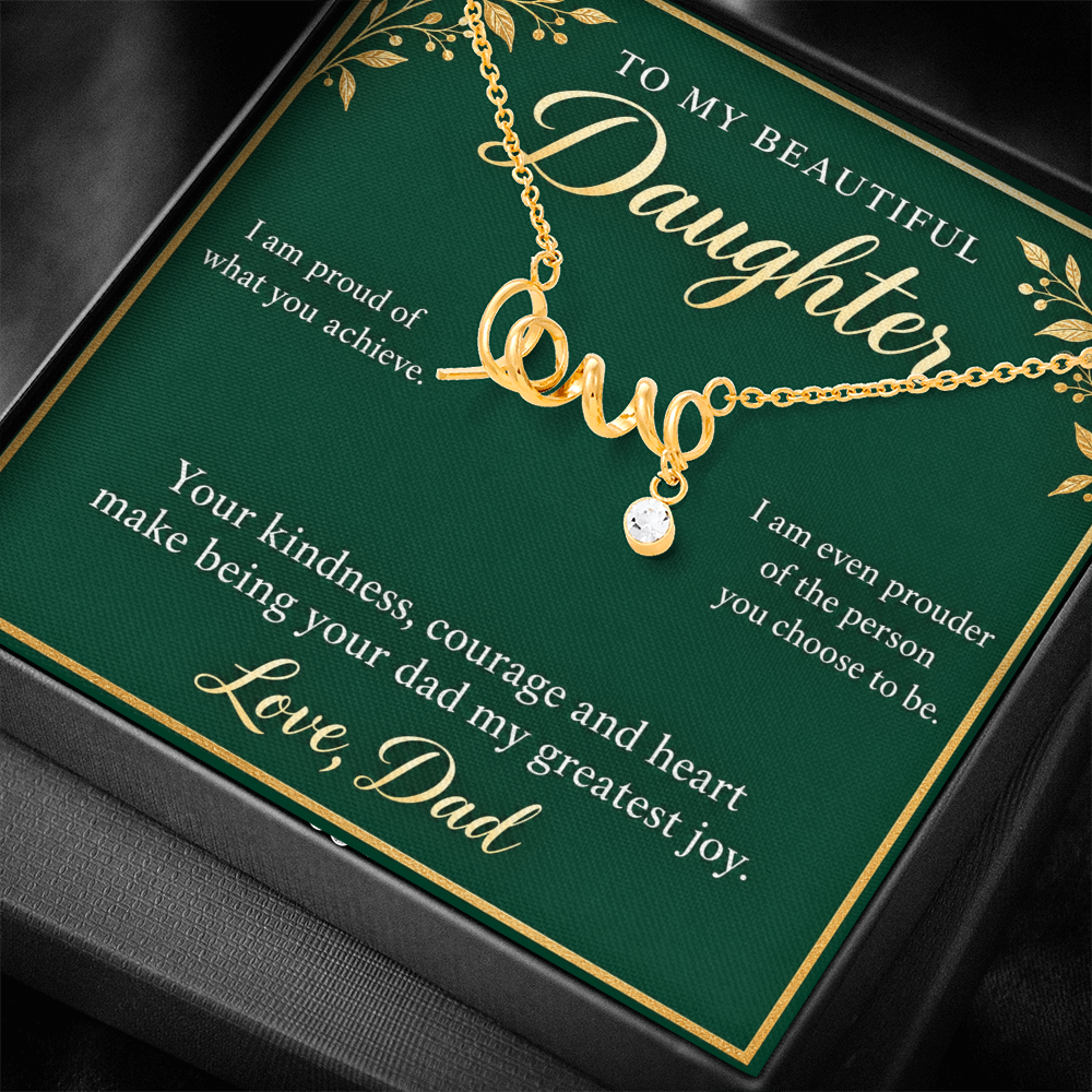 Daughter Love Necklace from Dad – Proud of Who You Are & Message Card