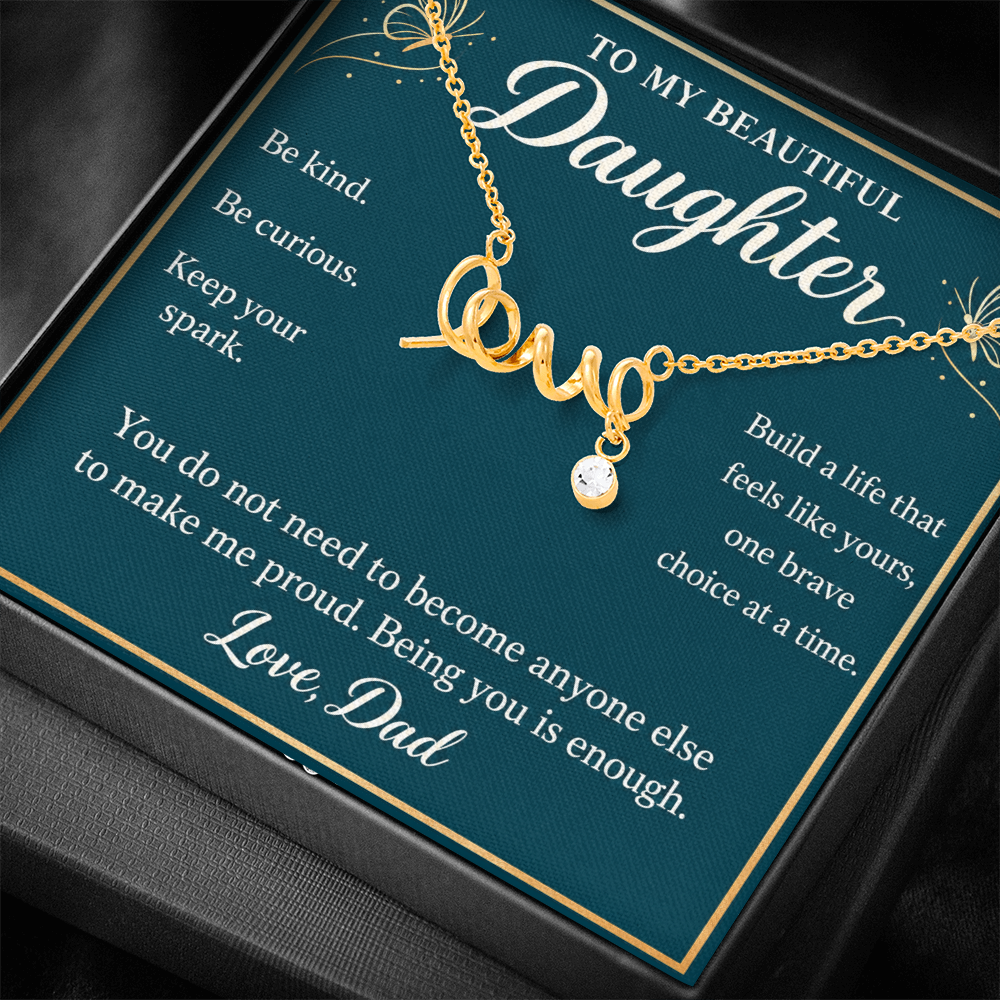 Daughter Love Necklace from Dad – Keep Your Spark & Message Card