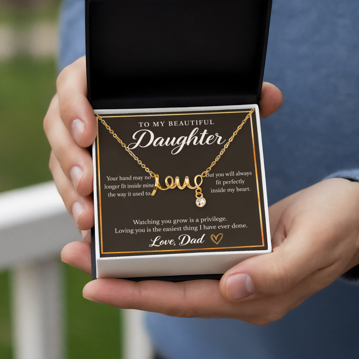 Daughter Love Necklace from Dad – Forever in My Heart & Message Card