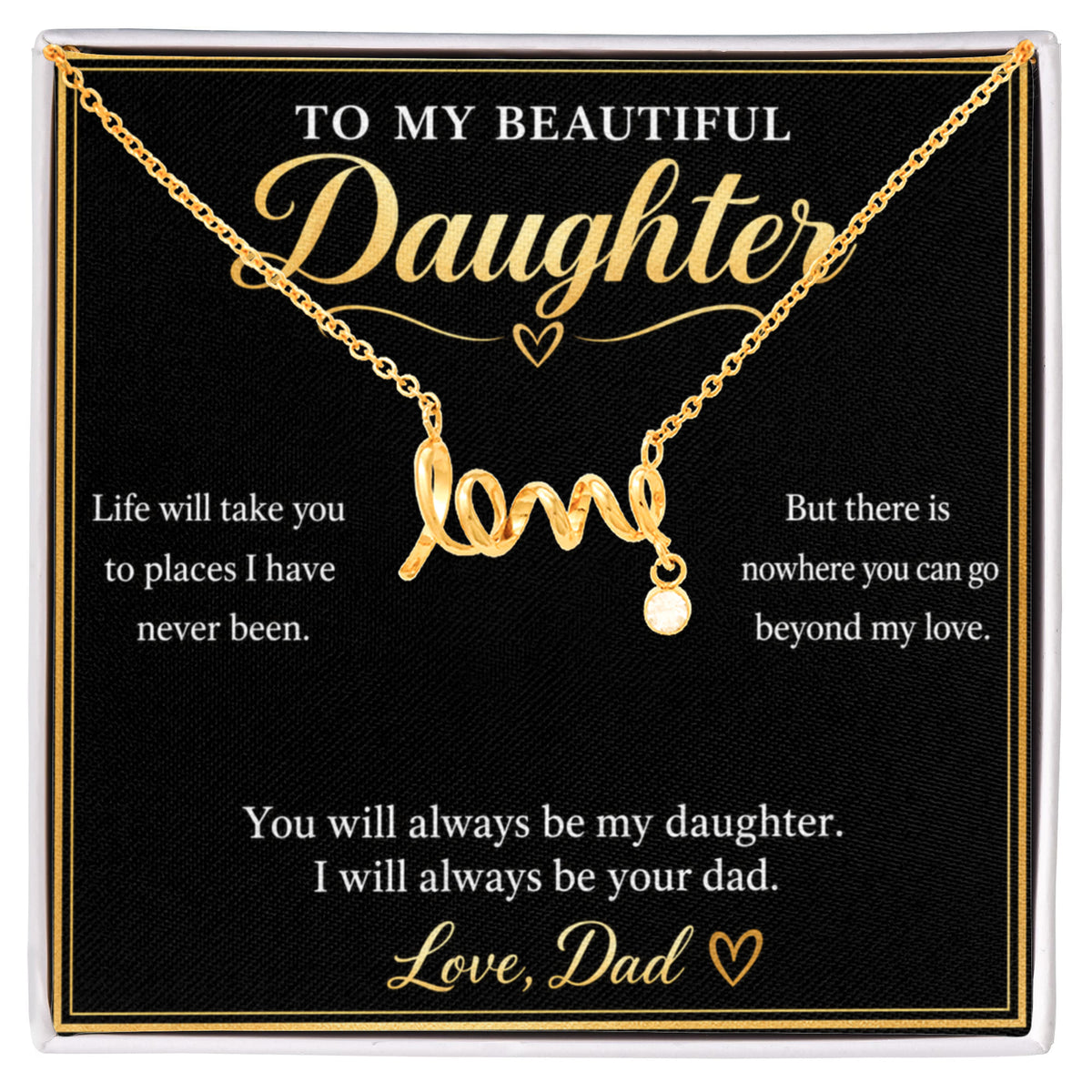 To My Daughter Love Necklace from Dad – Gift Box & Heartfelt Message Card