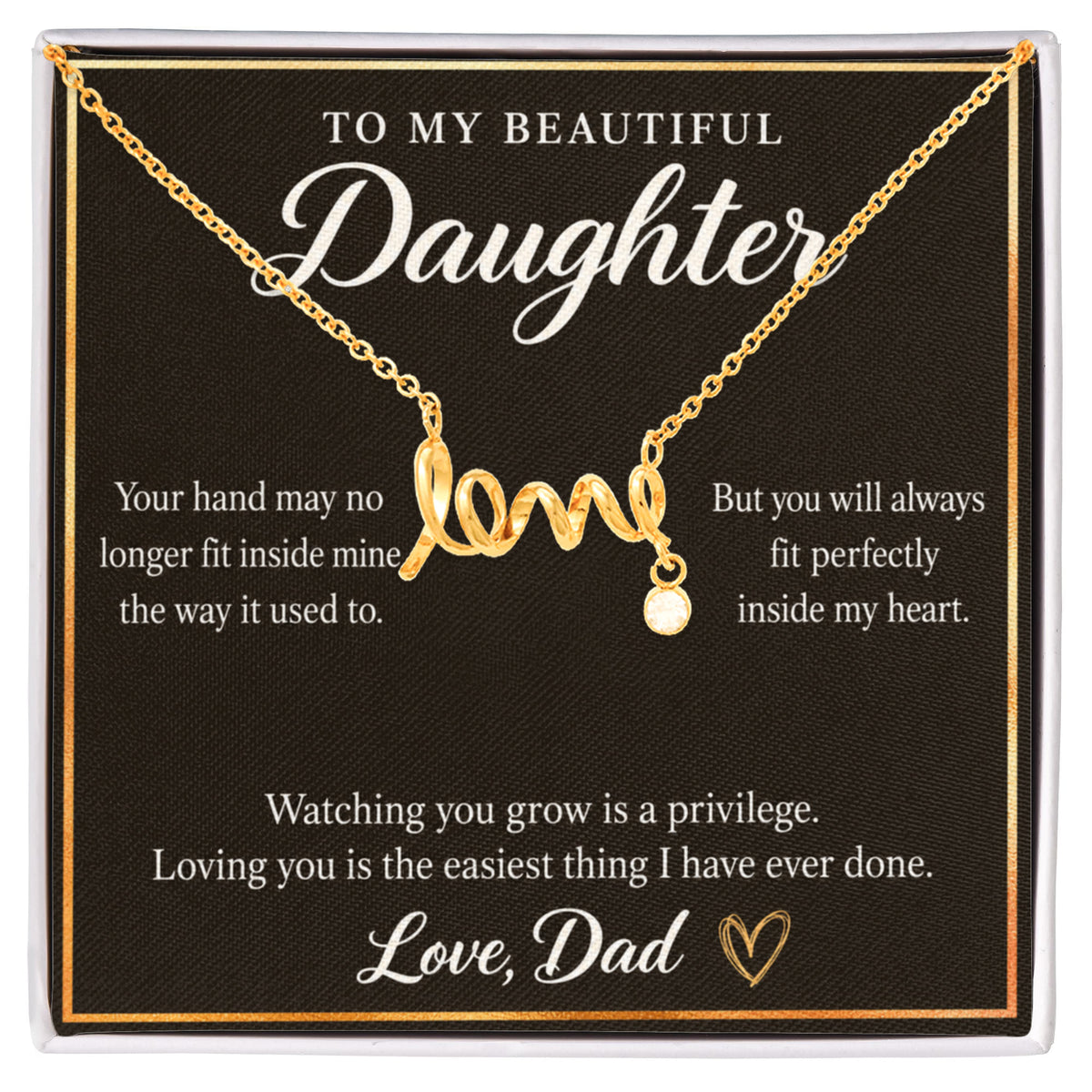 Daughter Love Necklace from Dad – Forever in My Heart & Message Card