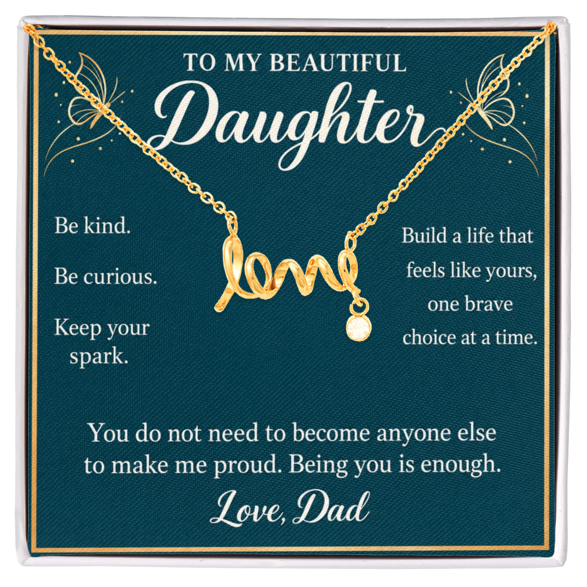 Daughter Love Necklace from Dad – Keep Your Spark & Message Card