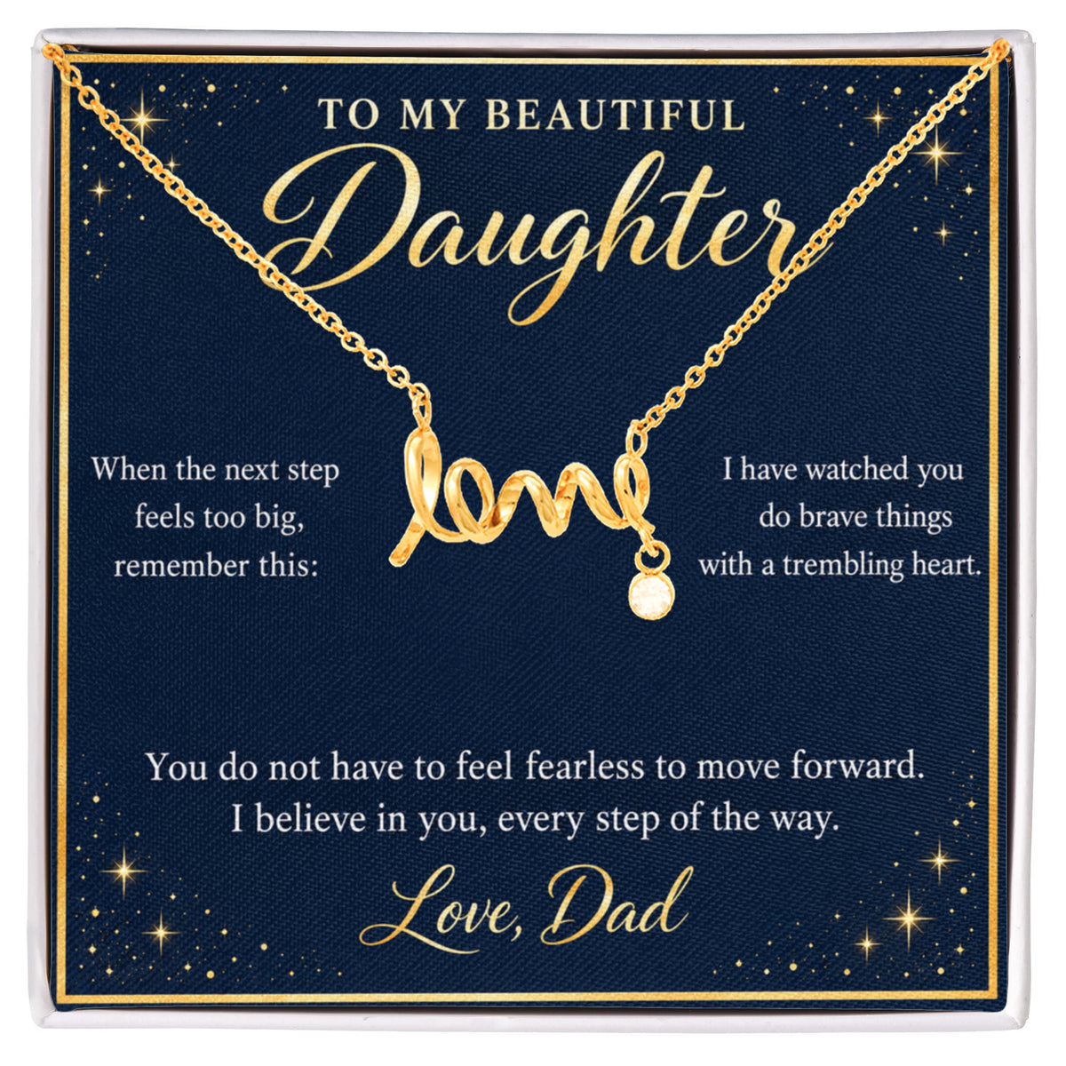 Daughter Love Necklace from Dad – I Believe in You & Message Card