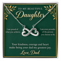 Daughter Infinity Necklace from Dad – Proud of Who You Are & Message Card