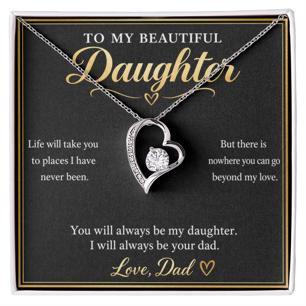 To My Daughter Necklace from Dad – Forever Love Heart & Message Card