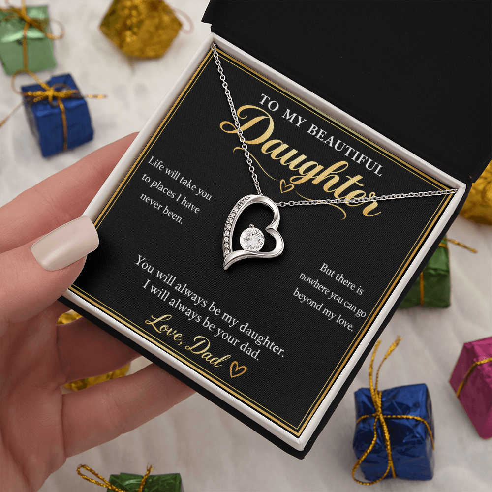 To My Daughter Necklace from Dad – Forever Love Heart & Message Card