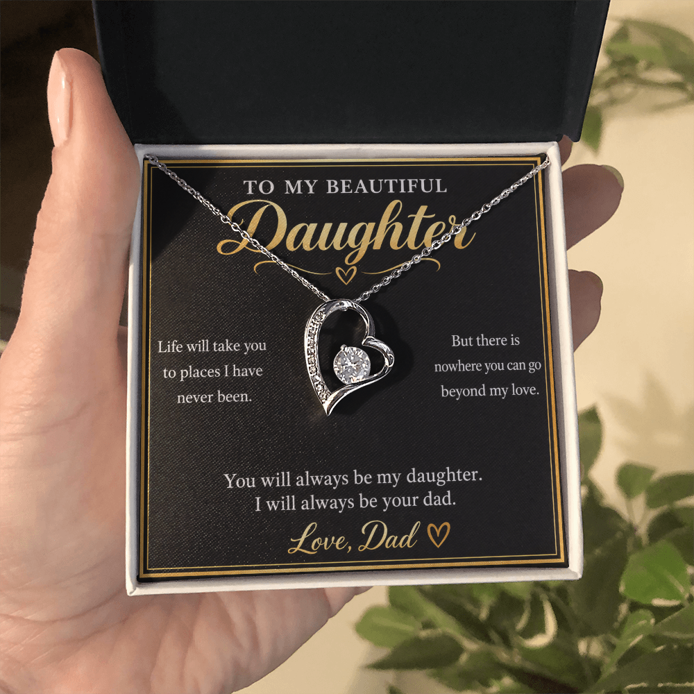To My Daughter Necklace from Dad – Forever Love Heart & Message Card